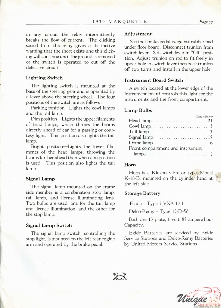1930 Buick Marquette Specifications Booklet Page 1